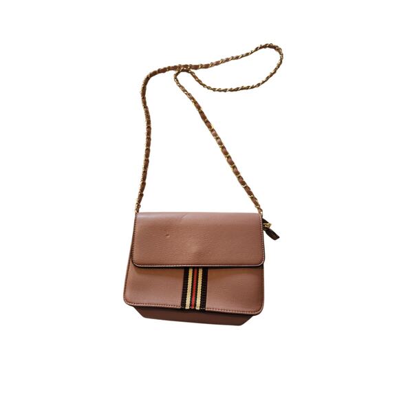 Pink Faux Leather Crossbody Bag with Chain Strap & Stripe Accent | Pre-Owned - Picture 1 of 6